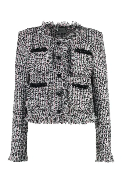 Shop Self-portrait Bouclè Knit Jacket In Multicolor