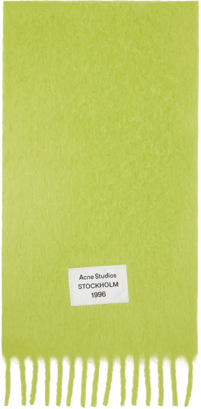 Shop Acne Studios Green Fringe Alpaca Scarf In Aqr Neon Green