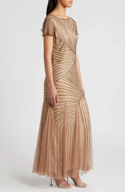 Pisarro Nights Beaded Gown In Beige