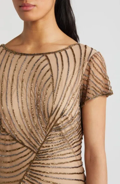 Pisarro Nights Beaded Gown In Beige