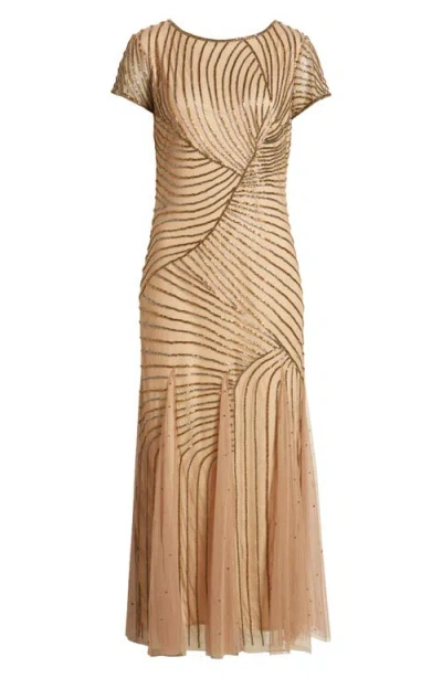 Pisarro Nights Beaded Gown In Beige