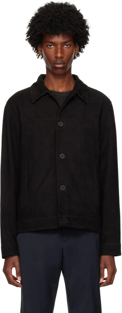 Theory Amos L. Reece Lamb Suede Trucker Jacket In Black