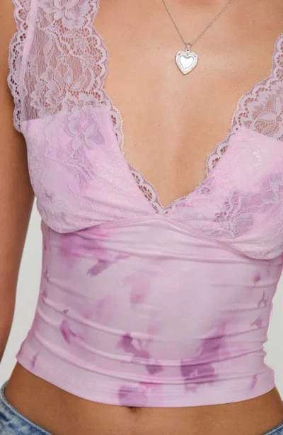 Princess Polly Typha Print Lace Trim Tank Top In Pink