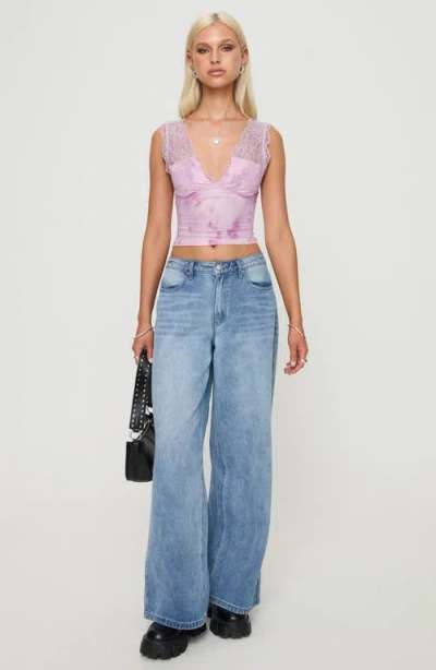 Princess Polly Typha Print Lace Trim Tank Top In Pink