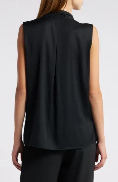 Kobi Halperin Evelyn Sequin Tie Neck Sleeveless Silk Blend Button-up Top In Black