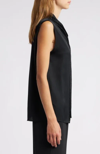 Kobi Halperin Evelyn Sequin Tie Neck Sleeveless Silk Blend Button-up Top In Black