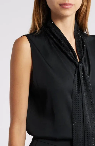 Kobi Halperin Evelyn Sequin Tie Neck Sleeveless Silk Blend Button-up Top In Black