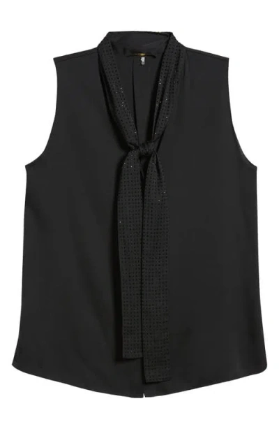 Kobi Halperin Evelyn Sequin Tie Neck Sleeveless Silk Blend Button-up Top In Black
