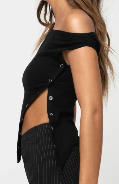 Princess Polly Karre One-shoulder Side Snap Top In Black