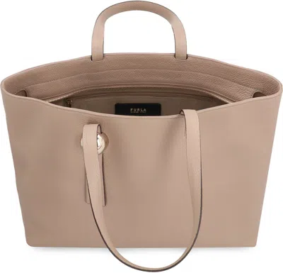 Shop Furla Sfera Grainy Leather Tote In Beige