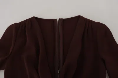 Dolce & Gabbana Brown Wrap Long Sleeve Midi Stretch Dress In Brown