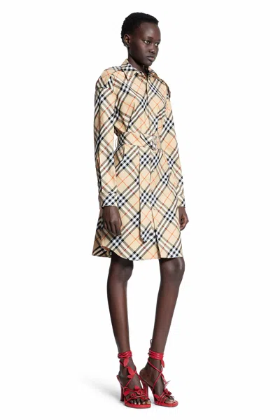 Burberry Vestito Camicia In Cotone A Quadri In Neutral