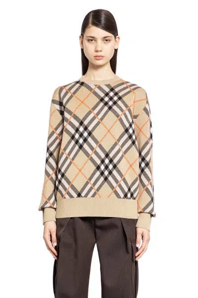 Shop Burberry Woman Beige Knitwear