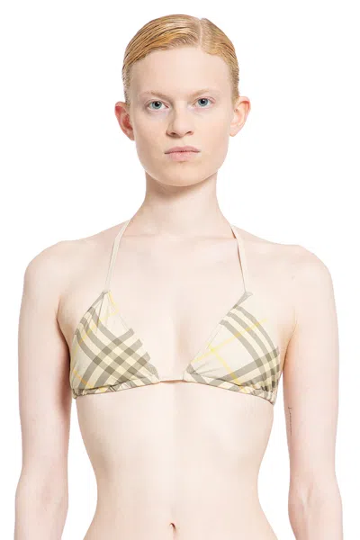Burberry Check-printed Halterneck Bikini Top In Beige