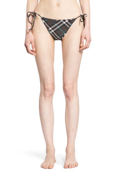 Burberry Dark Brown Check Bikini Bottom In Grey