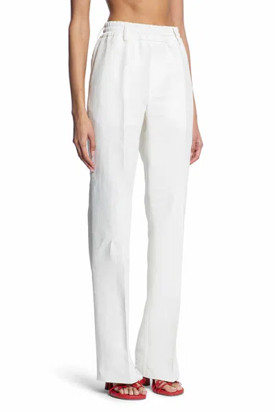 Shop Burberry Woman Off-white Trousers