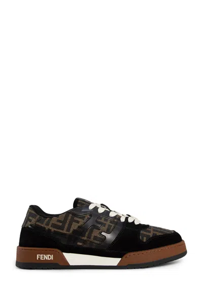 Fendi Match Low-top Ff Jacquard Fabric And Suede Sneakers In Brown