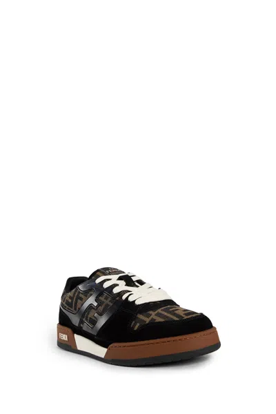 Fendi Match Low-top Ff Jacquard Fabric And Suede Sneakers In Brown