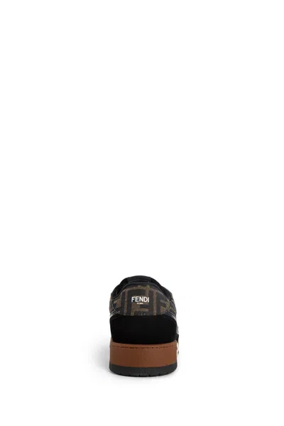 Fendi Match Low-top Ff Jacquard Fabric And Suede Sneakers In Brown