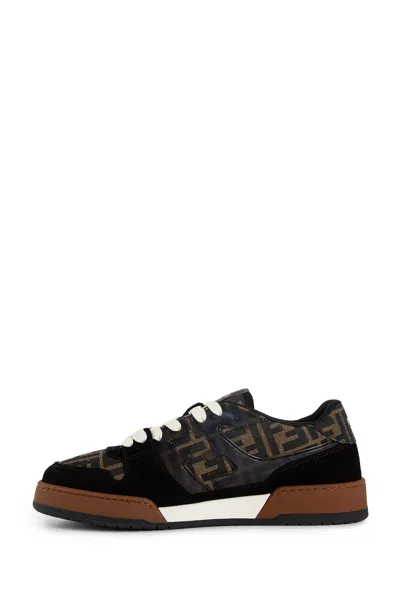 Fendi Match Low-top Ff Jacquard Fabric And Suede Sneakers In Brown