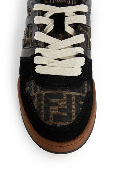 Fendi Match Low-top Ff Jacquard Fabric And Suede Sneakers In Brown