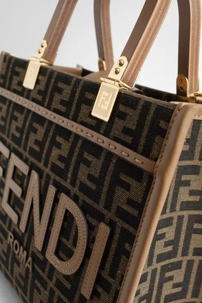 Fendi Ff Jacquard Small Sunshine Shopper Bag In Brown