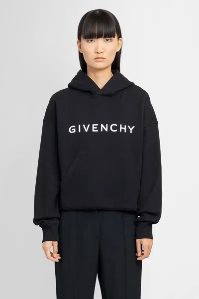 Givenchy Cropped Hoodie With Logo Print In Black