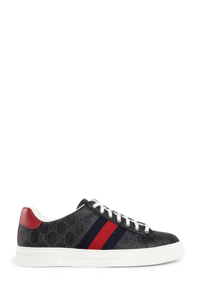 Gucci Gg Supreme Fabric Sneakers With Lateral Web Band In Black