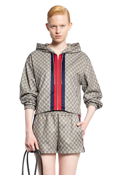 Gucci Womens Beige Ebony Mc Monogram-print Cropped Woven-blend Jacket In Beige