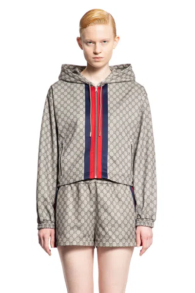 Gucci Womens Beige Ebony Mc Monogram-print Cropped Woven-blend Jacket In Beige