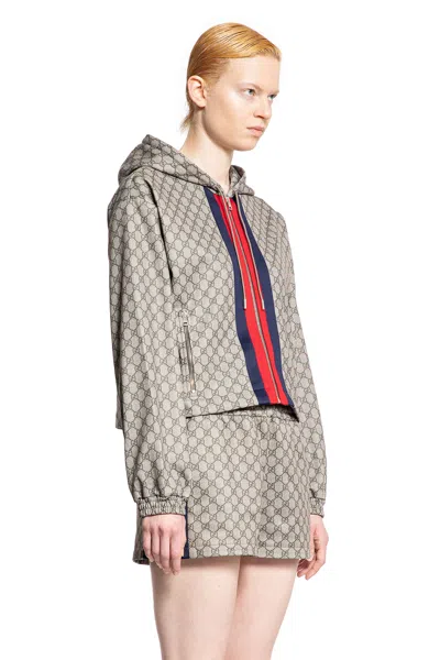 Gucci Womens Beige Ebony Mc Monogram-print Cropped Woven-blend Jacket In Beige