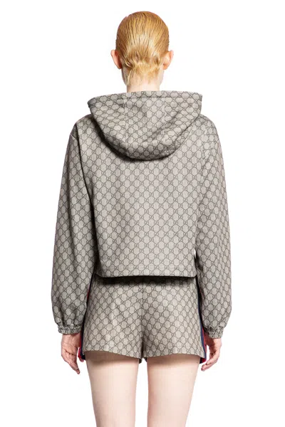 Gucci Womens Beige Ebony Mc Monogram-print Cropped Woven-blend Jacket In Beige