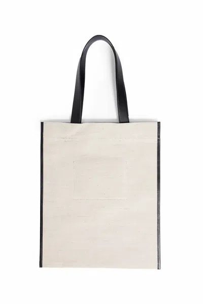Jil Sander Natural White Cotton Border Book Tote Bag In Beige