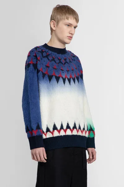 Shop Sacai Man Blue Knitwear