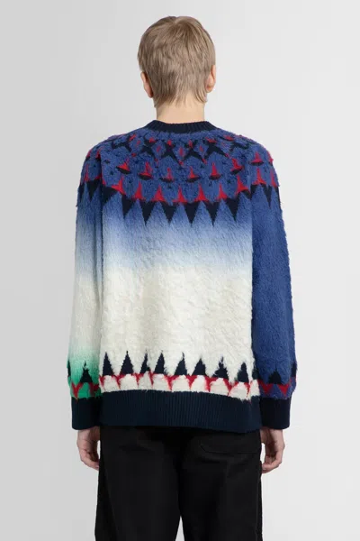 Shop Sacai Man Blue Knitwear