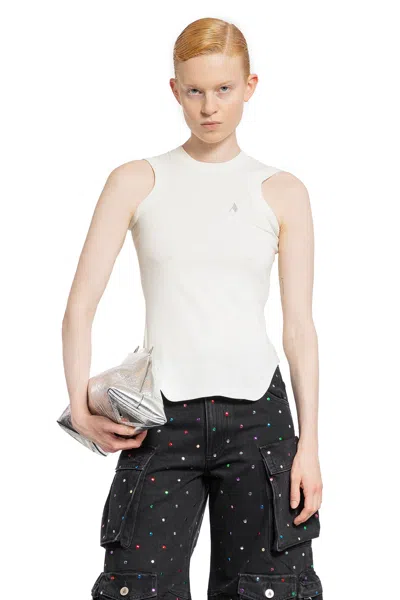 Attico White Sleeveless Crewneck Top With Tonal Logo Embroidery On The Front In Cotton Woman In White