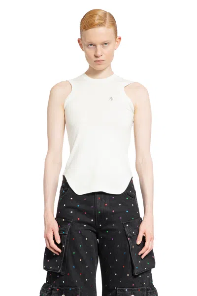 Attico White Sleeveless Crewneck Top With Tonal Logo Embroidery On The Front In Cotton Woman In White