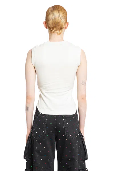 Attico White Sleeveless Crewneck Top With Tonal Logo Embroidery On The Front In Cotton Woman In White