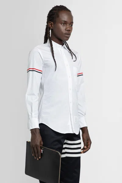 Thom Browne Cotton Shirt With Grosgrain Stripes And Timeless Silhouette In White