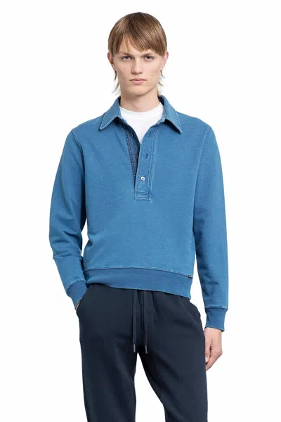 Tom Ford Polo-collar Cotton-blend Sweatshirt In Blue