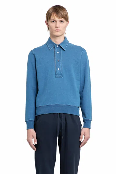 Tom Ford Polo-collar Cotton-blend Sweatshirt In Blue