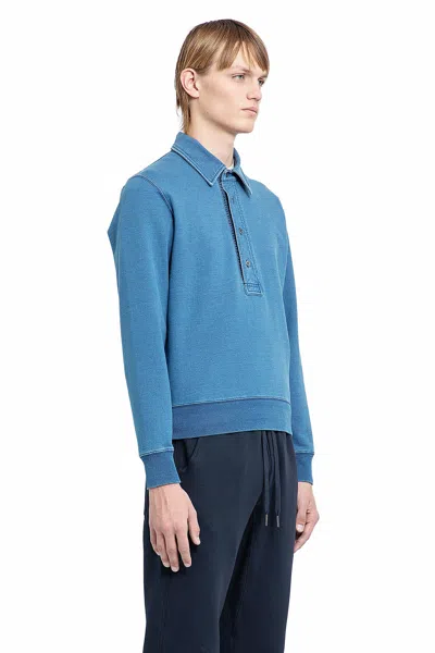 Tom Ford Polo-collar Cotton-blend Sweatshirt In Blue