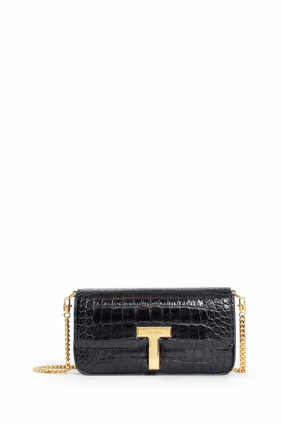 Tom Ford Mini Shoulder Bag In Stamped Crocodile Calf Leather In Black