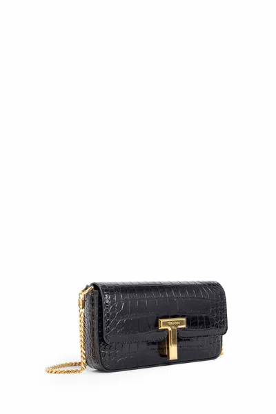 Tom Ford Mini Shoulder Bag In Stamped Crocodile Calf Leather In Black