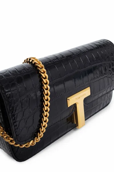 Tom Ford Mini Shoulder Bag In Stamped Crocodile Calf Leather In Black