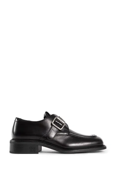 Miu Miu Leather Brogue Shoes In Black