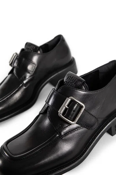 Miu Miu Leather Brogue Shoes In Black
