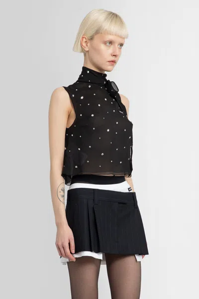 Miu Miu Crystal Chiffon Scarf-neck Cropped Top In Black
