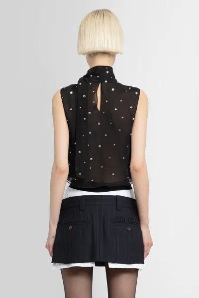 Miu Miu Crystal Chiffon Scarf-neck Cropped Top In Black