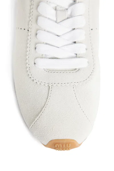 Miu Miu Plume Technical Fabric And Suede Sneakers In White